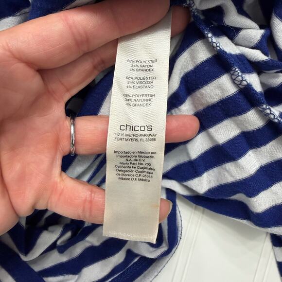 Chico’s 3 (XL) Women’s Blue White Striped Top 3/4 Sleeve Layered Asymmetrical - Picture 5 of 7